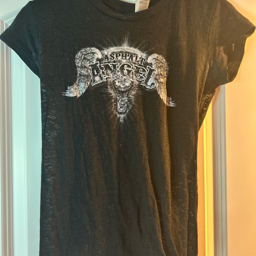 Y2K Black Graphic T-Shirt with Angel Wings